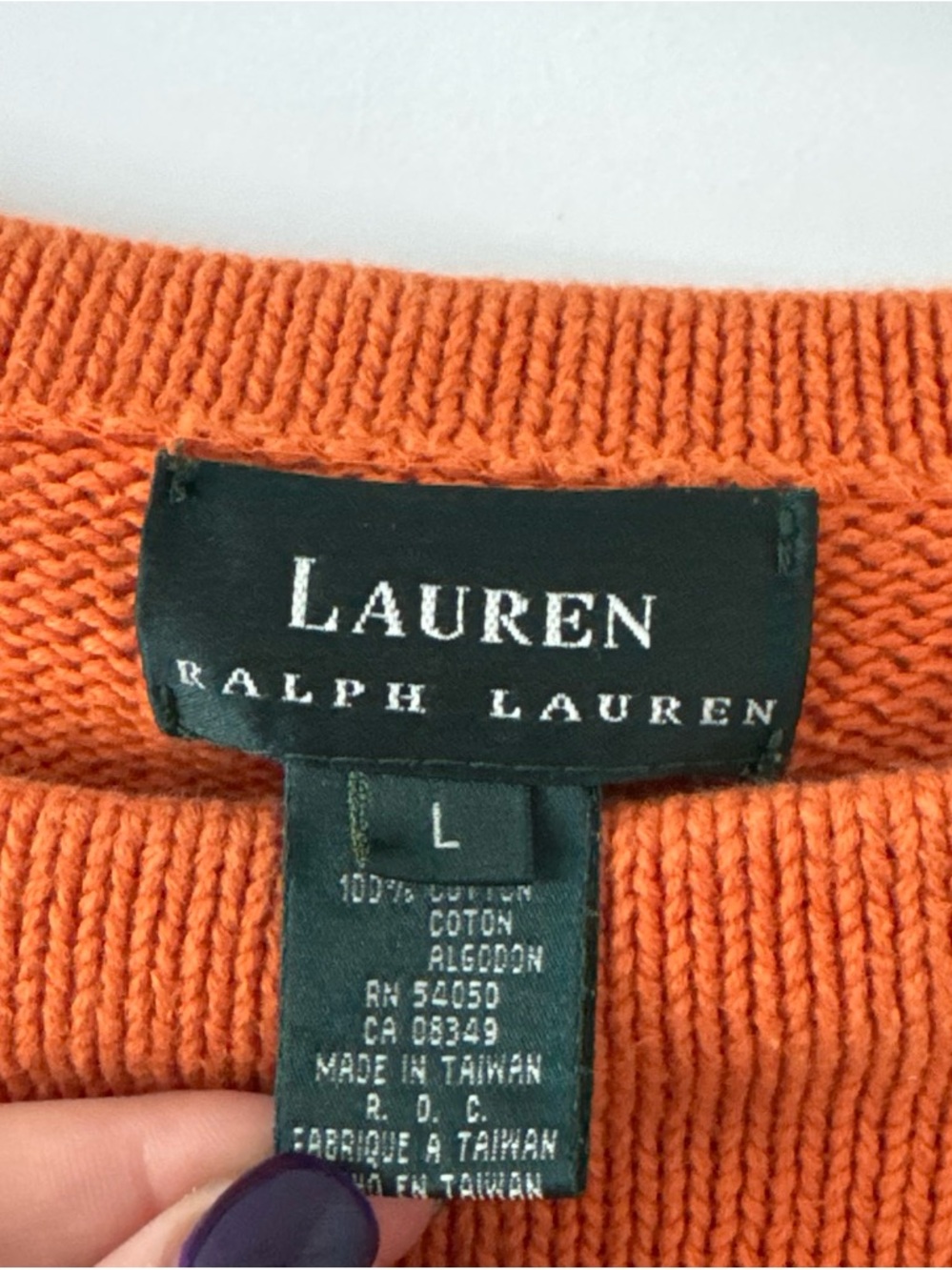 Lauren Ralph Lauren Orange Crewneck Cotton Sweater